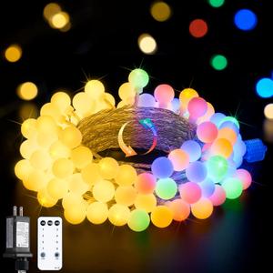 JMEXSUSS Globe String Lights Indoor, Color Changing Christmas Lights Plug in, Warm White & Multicolor String Light with Remote for Bedroom Room Tree Party Christmas Decor (100 LED Plug)