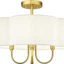 Gold Semi Flush Mount Ceiling Light, 18" 4-Light Light Fixtures Ceiling Mount with Fabric Shade in Quatrefoil for Kitchen Nursery Entryway Hallway Bedroom, SM179-BG-L