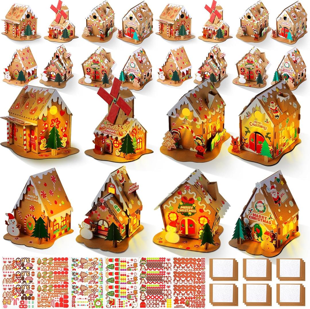 Yunsailing 24 Set Christmas Craft Kit Gingerbread House Kit Make a Gingerbread House Craft 3D for Xmas Party Game Supplies