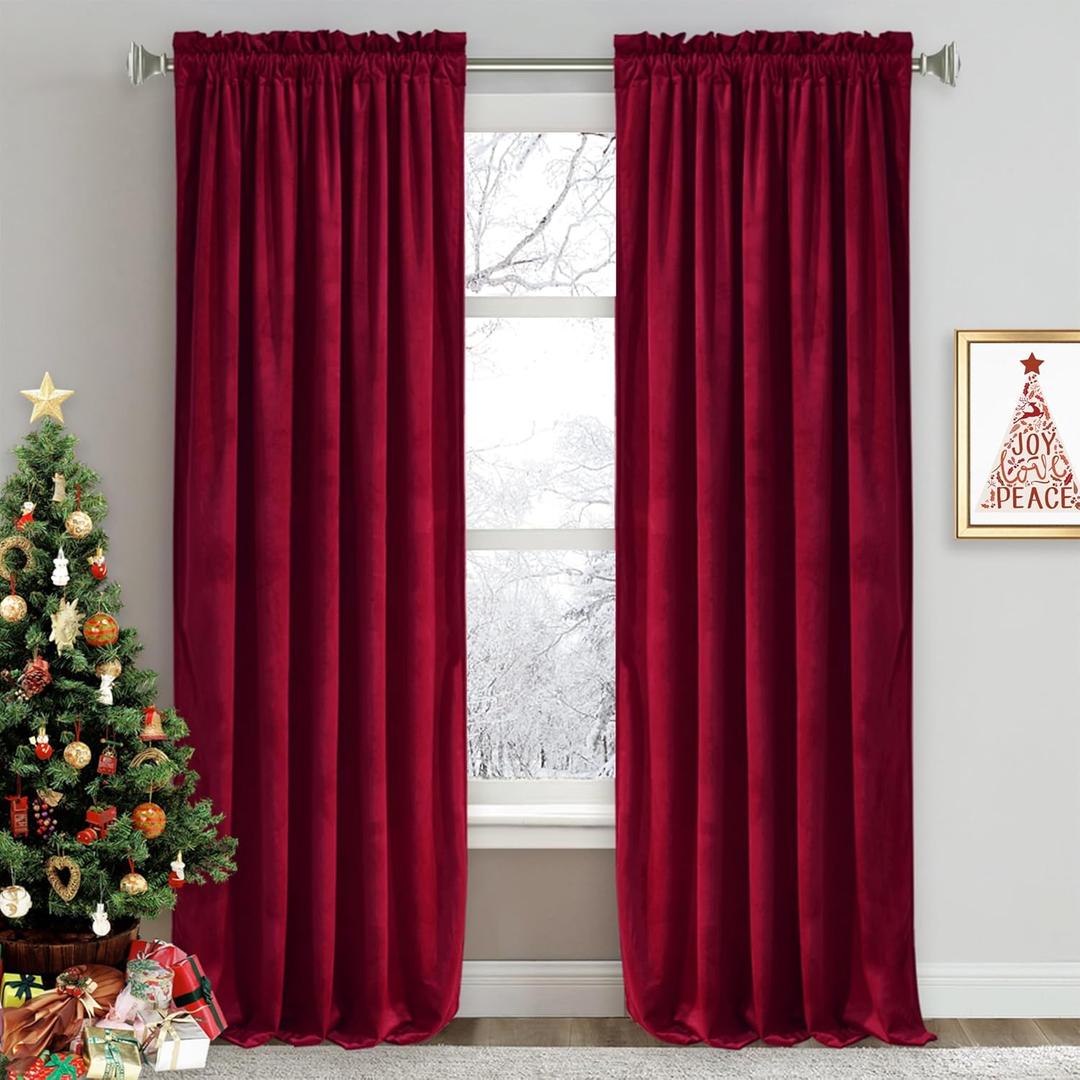 RYB HOME Red Velvet Curtains 84 inches - Darkening Curtains for Bedroom, Thermal Insulated Window Drape for Living Room Dinning Room Theater, Width 52 x Length 84 inch, Ruby Red, 2 Panels