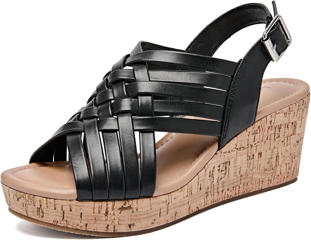 Luoika Women's Wide Width Wedge Sandals, Platform Wedge Pump Heel Ankle Strap Open Toe Women's Sandals Concise Casual Summer Shoes. (11 X-Wide, Black 817)
