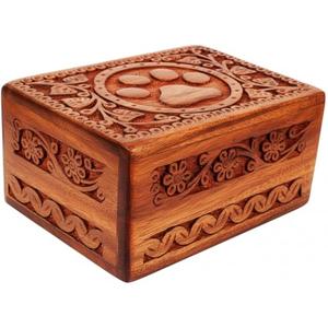 ARTISENIA Wooden Pet Memorial Keepsake Cremation Urns for Ashes | Pet Urn Wood Keepsake Box for Cat & Dog Ashes | Paw Design Pet Memorial Urn Box
