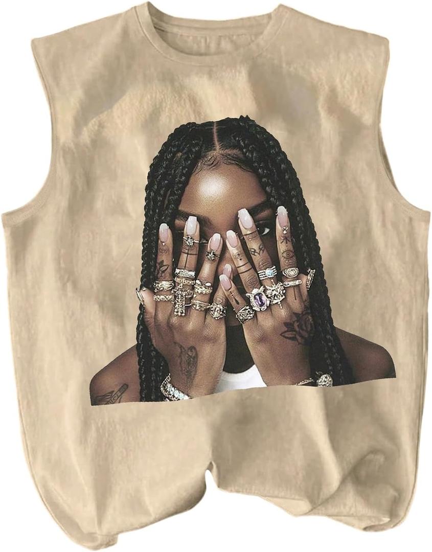 VIPWOLF Men's Graphic Tank Tops Vintage Crew Neck Sleeveless Casual Summer T Shirt (Beige, M)
