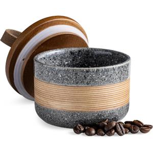 Small Ceramic Jar with Lid, Coffee Container, Coffee Canisters with Airtight Lids Kitchen Food Storage Jars for Spice Sugar Tea Bag, Mini Decorative Jars for Countertop, Grey & 5 fl.oz