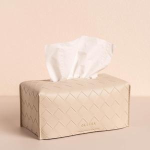 OLETHA Aesthetic Rectangle Tissue Box Cover, High Flat Box Tissues Holder Rectangular, Woven Textured, Light Taupe (Fits High Flat Box (180-230 Sheets))