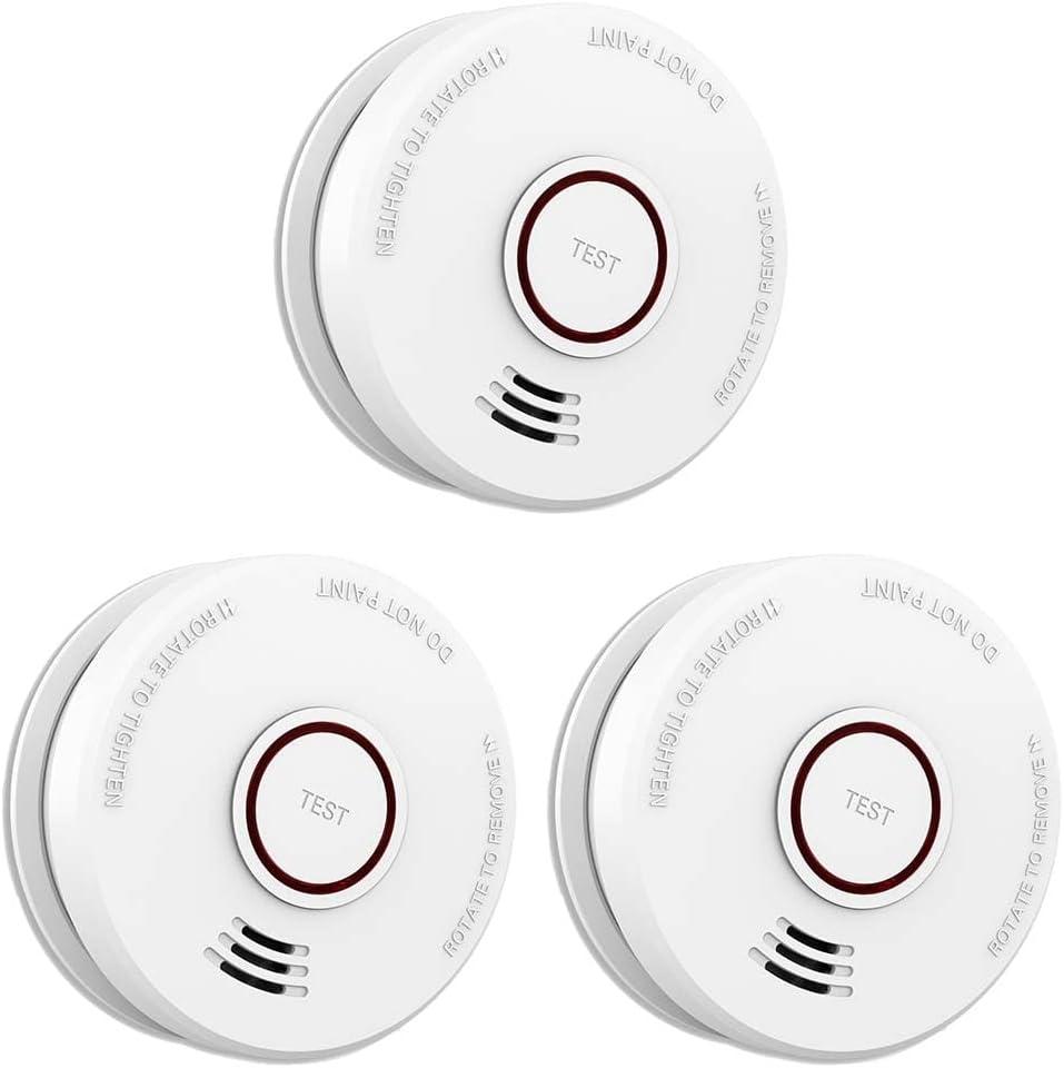 LSHOME 3 Pack Smoke Detector Fire Alarms 9V Battery Operated Photoelectric Sensor Smoke Alarms Easy to Install with Light Sound Warning, Test Button,9V Battery Included Fire Safety for Home