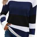 FEKOAFE Women's 2025 Cute Striped Sweaters Crew Neck Long Sleeve Pullover Sweaters for Women (XX-Large, Bc Dark Blue)