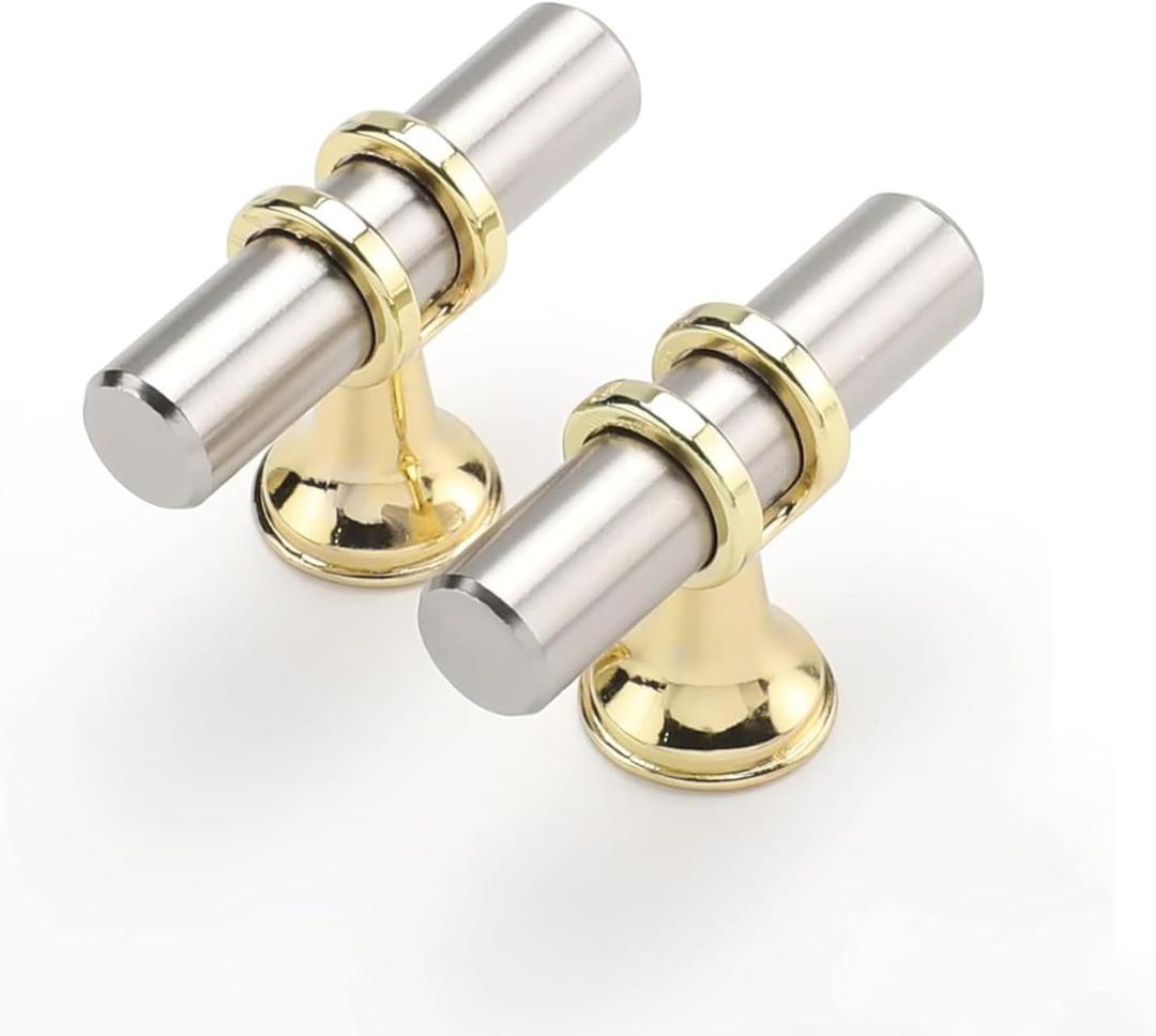 Haliwu 10 Pack Brushed Nickel Cabinet Knobs, Gold Cabinet Knobs Kitchen Handles Gold Kitchen Hardware, Single Hole Pulls T Bar Pulls