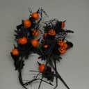 3 Pack Halloween Branches Picks Stems Glitter Fake Twig with Pumpkin Berries Black for Vases Haunted House Gothic Floral Decor Artificial Berry Stems for Vase (A)