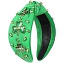 YAHPERN St. Patricks Day Headband for Women Good Luck Shamrock Knotted Headband Green Crystal Wide Top Knot Headbands Lucky Irish Holiday St. Patricks Day Hair Accessories Party Gifts (Shamrock 1)