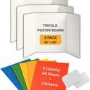 Trifold Poster Board 36"x48" 3 Pack Corrugated Display Board with Bonus 5 Colored A4 Sheets & Label, White Front Kraft Back Perfect for School Projects, Business Presentations, Science Fairs (White)