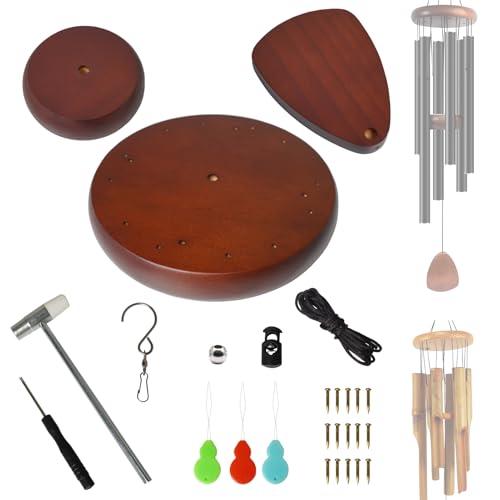 Wind Chime Replacement Parts, 28 PCS Windchime Repair Kit Including Round Top, Clapper, Wind Catcher, 19.6FT Nylon Cord, DIY Wind Chime Supplies (Dark Brown)