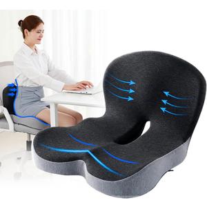 Memory Foam Office Chair Cushion, L-Shaped Integrated Seat Cushions, Chair Seat Cushion for Lower Back Tailbone Protection, Lumbar Support (Black Gray)