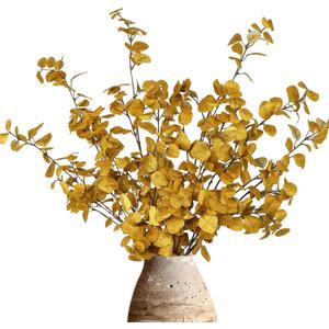 DuHouse 6 Pcs Gold Artificial Eucalyptus Stems,Faux Glitter Eucalyptus Branches for Christmas Wedding Holiday Centerpieces, Vase Filler, DIY Floral Arrangement, Home Decor