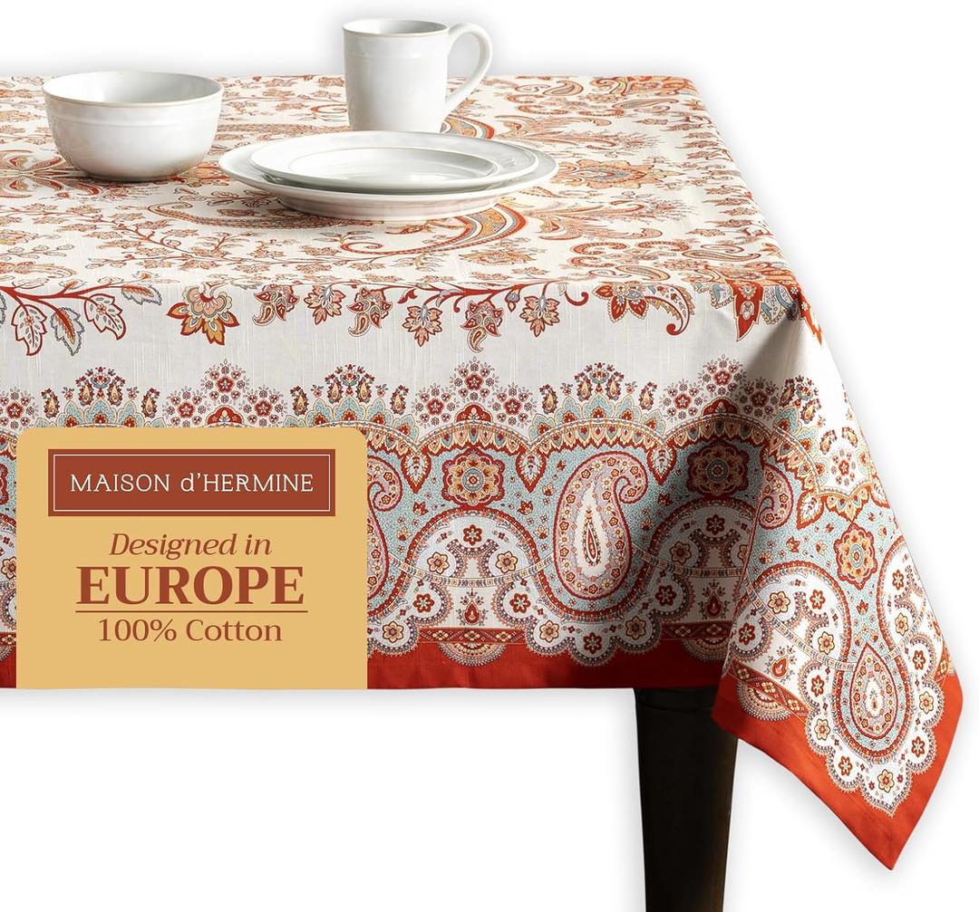 Maison d' Hermine Table Cloth Rectangle Table 100% Cotton 70 x 108 Inches Fall Tablecloth Reusable Everyday Use for Thanksgiving Christmas Decorations Dining Farmhouse Party (Cachemire)