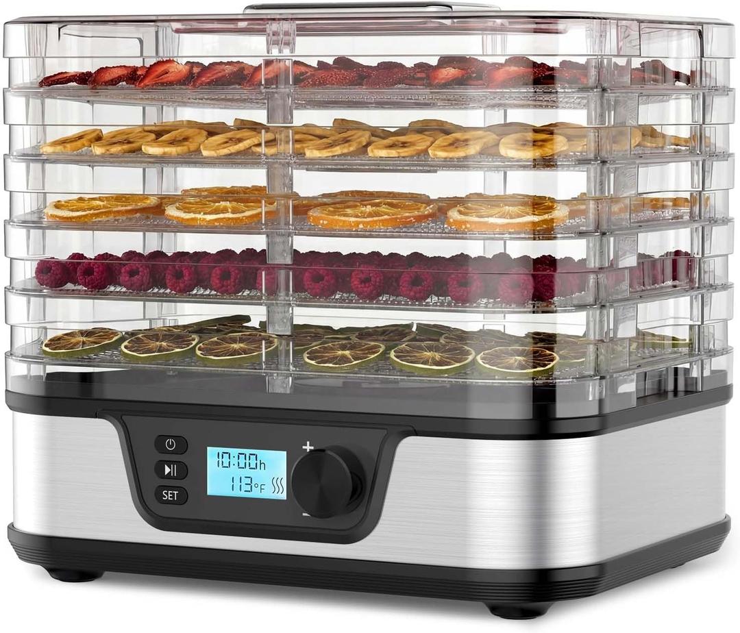 Electactic Food Dehydrator, Metallic Silver | 5 Stainless Steel & BPA-free trays, Adjustable Temperature, 72H Timer, Dehydrator for Meats, Jerky, Fruits, Veggies and Pet Treats