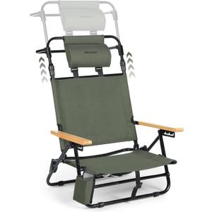 REALEAD Reclining Beach Chairs for Adults, Extendable High Back Beach Chair with Headrest and Cooler Pouch, 4-Position Lay Flat Folding Beach Chairs Heavy Duty Support 330LB (Green)