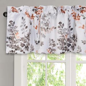 H.VERSAILTEX Valance for Kitchen Windows/Bathroom/Living Room/Bedroom Blackout Window Valance Thermal Insulated Rod Pocket Valance Curtains, 52" W x 18" L, 2 Panels, Floral Pattern in Grey and Coral
