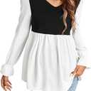 MakeMeChic Women's Maternity Blouse Color Block Long Sleeve V Neck Flared Babydoll Peplum Tops (XX-Large, Black and White)