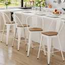 Andeworld Metal Bar Stools Set of 4, 24 inch Counter Height Barstools with Backs Farmhouse Modern High Back Bar Stools with Larger Seat Kitchen Dining Bar Chairs,Off White