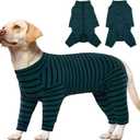 Kuoser Recovery Suit for Large Dogs After Surgery, Long Sleeve Dog Surgery Recovery Suit, Dog Onesie for Abdominal Wounds Skin Disease, Green XXL, Back Length: 24''