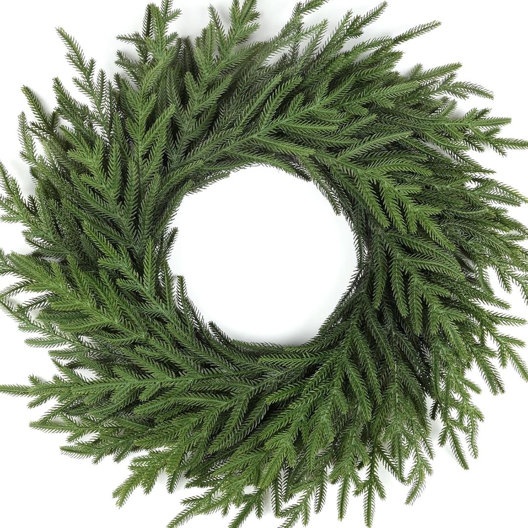 Artgar 26 Inch Pine Wreath - Christmas Wreaths for Front Door - Real Touch Pine Wreath - Large Artificial Green Wreaths for Walls Windows Porches Farmhouse Indoor Outdoor Home Decor (Style-1)