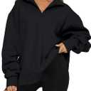 BLENCOT Women Half Zip Oversized Sweatshirts Long Sleeve Solid Color Drop Shoulder Fleece Workout Pullover  (Medium)