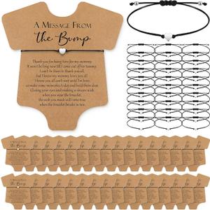 Chuangdi 50 Sets Baby Shower Favors for Guests Cute Heart Bracelets Wish Card Bracelets for Gender Reveal Party Gifts (Pure wood)