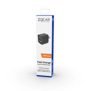 ZGear - Dual USB-A Charger - 12 Watts (2.4 Amps) - Black