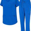 Natural Uniforms Womens 11 Pocket Cool Stretch Cargo Scrub Set with Regular and Petite Sizes (Medium, True Royal Blue)