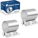 2.5 Inch Exhaust Clamp, 2 1/2" Butt Joint Band Clamp Stainless Steel Sleeve Coupler for Pipes,Mufflers,Catalytic Converters - 2 Pack