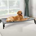 Elevated Dog Bed, Raised Outdoor Dog Bed for Large Sized Dogs, Portable Cooling Pet Cot with Breathable & Washable Mesh, Indoor & Outdoor Pet Hammock with Skid-Resistant Feet. (L(43.30"x31.90"x8.00"), Grey)
