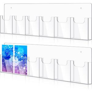 Sherr 2 Pcs Acrylic Brochure Holder Wall Mount, 4 x 9 Inches Clear Hanging Flyer Display Holder Plastic Pamphlet Stand for Magazine, Booklet, Bookmark, 26.7 x 7.8 Inch (Six-slot)