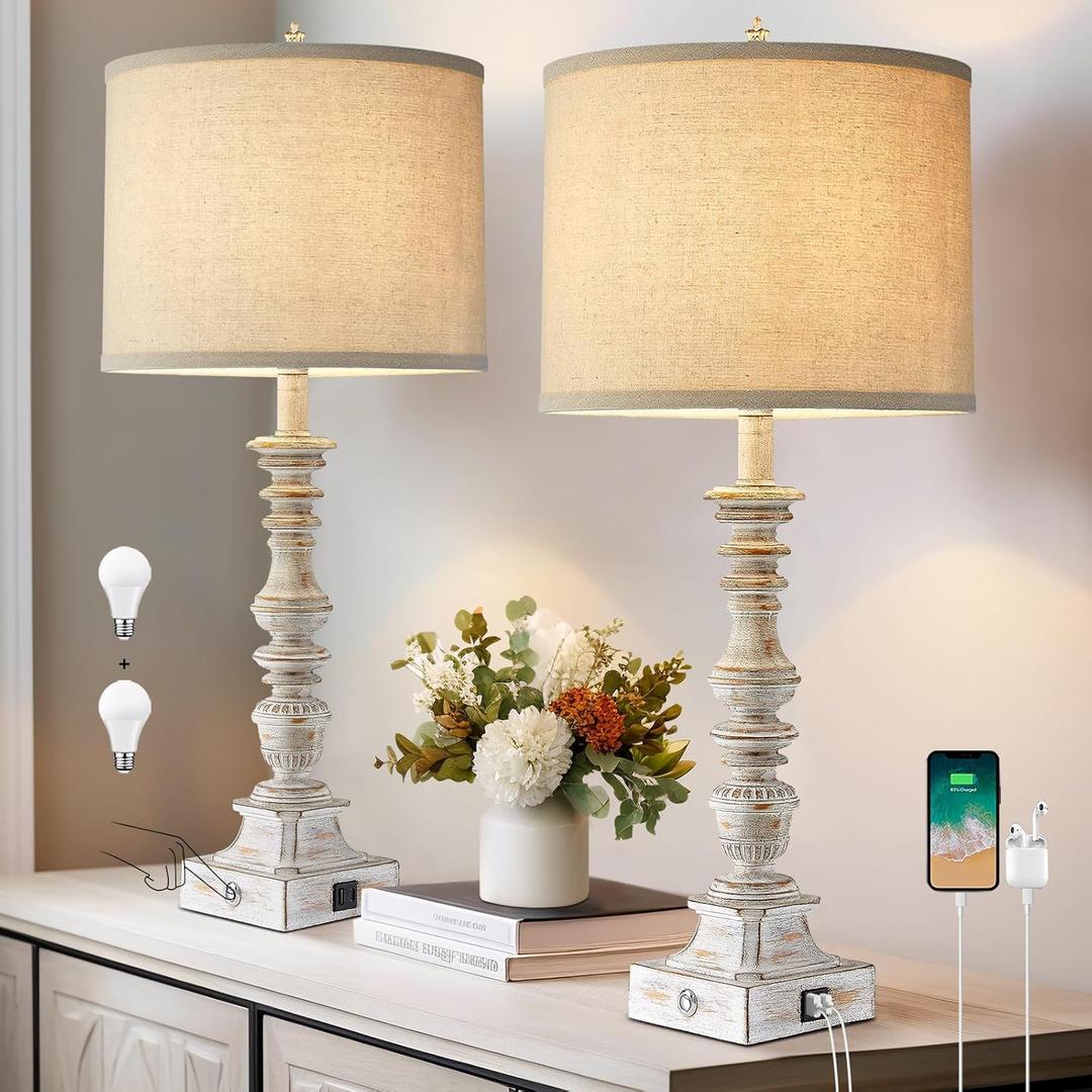 Farmhouse Table Lamps for Bedroom Set of 2 Vintage 3-Way Dimmable Touch Control Nightstand Lamps, Bedside Lamps for Living Room, Traditional Nightstand Lamp End Table lamps 28.5" (Bulbs Included)