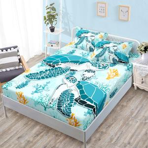 HOSIMA Sea Turtle Bedding Set,Coastal Beach Themed Bedroom Fitted Sheet Queen Size for Kids Teen Girls Boys Room Decor,1 Fitted Sheet+2 Pillowcases. (Twin 39"*75")