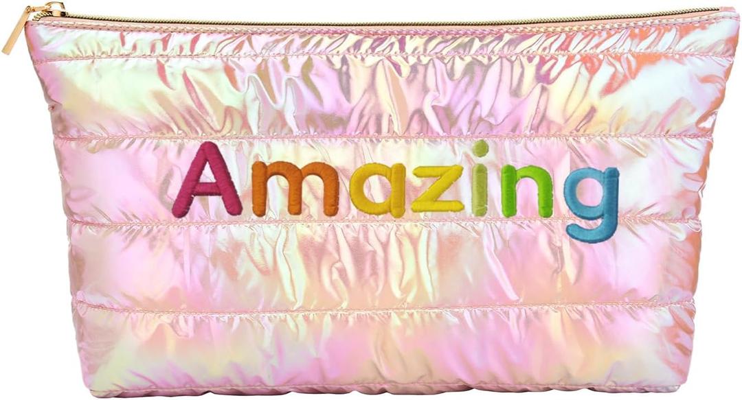 Hiroyuki Iridescent Makeup Bag, Cute Cosmetic Bag, Large Capacity Travel Pouch (Amazing, pink)