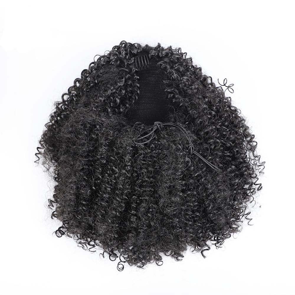 afro drawstring half wig and ponytail Deep Curly Drawstring Ponytail Extension for Black Women Black Afro Kinky Curly Pony Tail Hair Piece Synthetic Hair Extensions With (#1B)