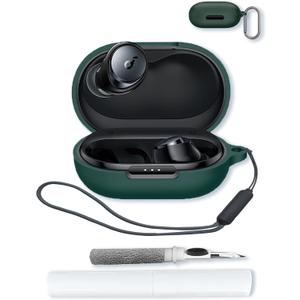 Case for Soundcore by Anker Space A40 Adaptive Active Noise Cancelling Wireless Earbuds,Soft Protective,BOVUGAC Silicone Case Cover For Soundcore space A40 with Keychain & Cleaning Kit & Lanyard-Green
