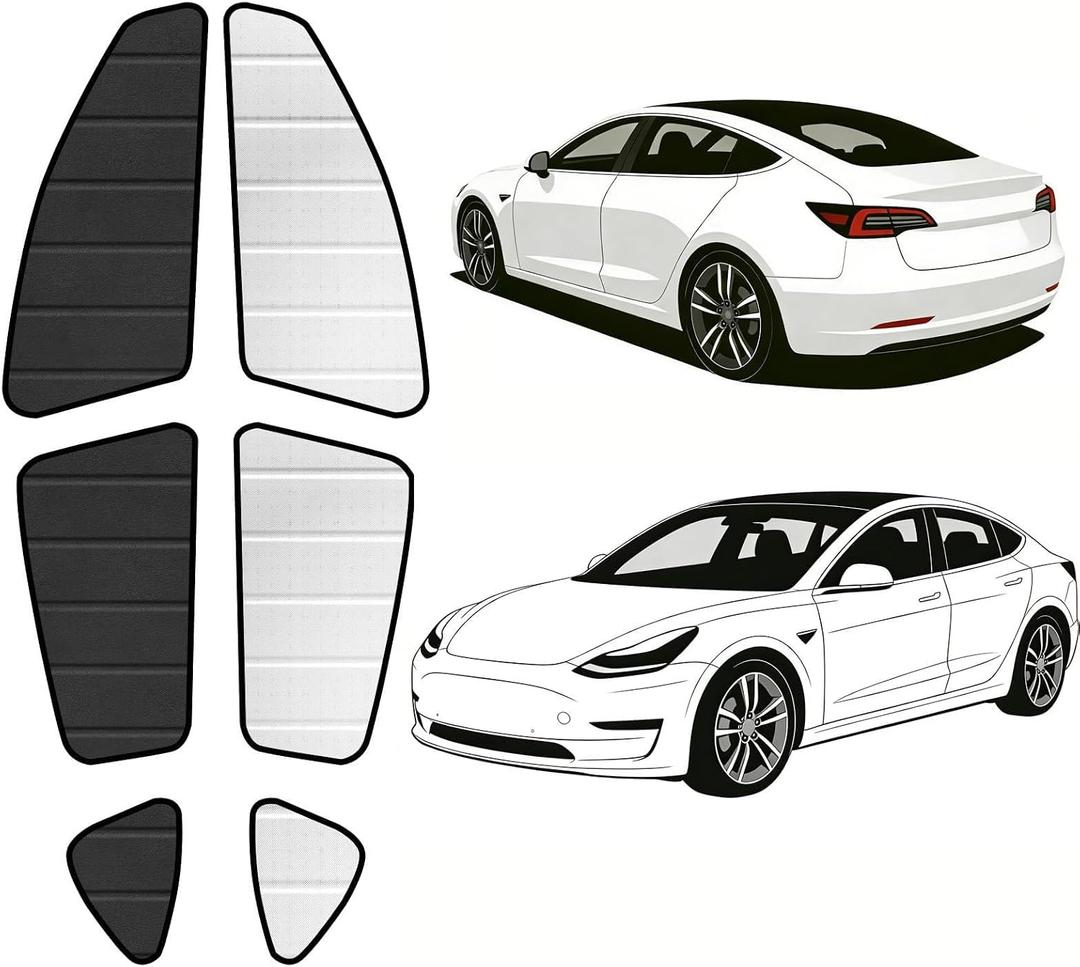 Custom Fit for Tesla Model 3 2019-2025 Window Sun Shades, 6PCS Front Rear Side Window & Rear Windshield Sunshade, 5-Layer Composite Material UV Protection Foldable Sun Visor Accessories