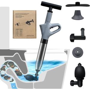 Toilet Plunger,High Pressure Air Drain Blaster Gun,Stainless Steel Air Plungers,Toilet Snake for Toilet, Bathroom, Floor Drain, Kitchen Pipes (Gray)