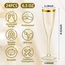 24 Pack Gold Rim Plastic Champagne Flutes Bulk, 6.5 OZ Clear Plastic Champagne Flutes Disposable, Elegant Shatterproof Glasses Perfect for Weddings, Parties, Picnics, Wine and Cocktails