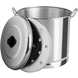 Vasconia 27.5-Quart Steamer Pot (Aluminum) with Tray & Aluminum Lid for Most Stoves (Hand-Wash only) Large Stock Pot for Tamales, Steaming, Boiling & Frying - Makes Seafood, Pasta, Veggies & More