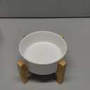 Elevated Ceramic Cat Bowl - Cat Food Bowl with Bamboo Stand - Raised Dog Dish for Puppies - Anti Vomiting, Stress Free - 13.5 oz / 400 ml - White (Small)