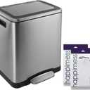 happimess HPM1004A Elmo Rectangular 8-Gallon Double  Can with Soft-Close Lid, Modern, Minimalistic, Fingerprint Proof for Home, Kitchen, Laundry Room, Office, Stainless Steel (7.9 gallon)