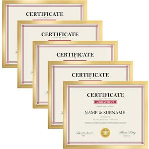 Giftgarden 8.5x11 Picture Frame Gold, 8.5 by 11 Award Certificate Diploma Document Frames for Wall or Tabletop Display, 5 Pack