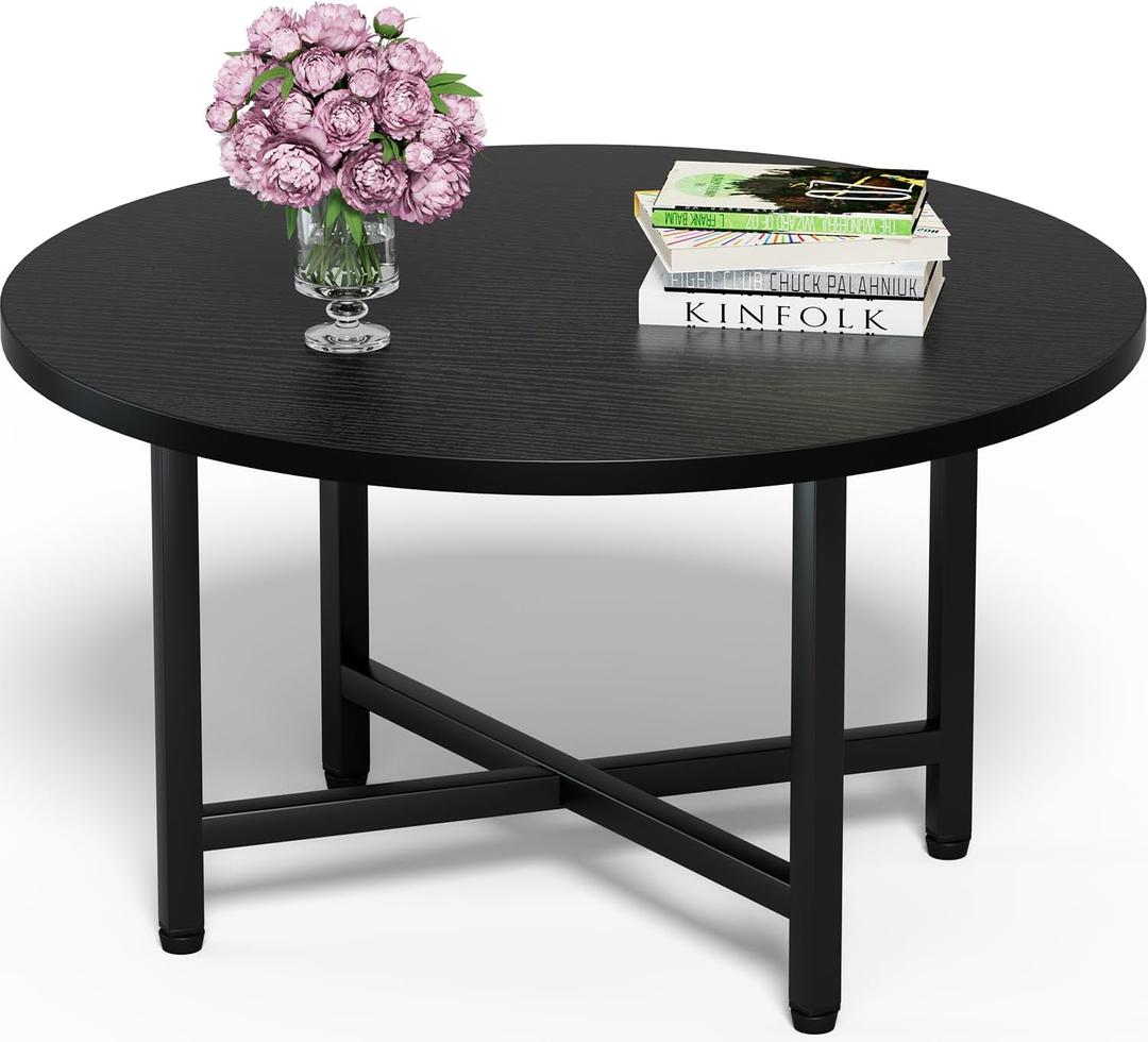 FAMIDGE Coffee Table, 23.6" Coffee Tables for Living Room, Round Coffee Table with Metal Frame, Floor Table for Sitting on The Floor, Home, Office, Black
