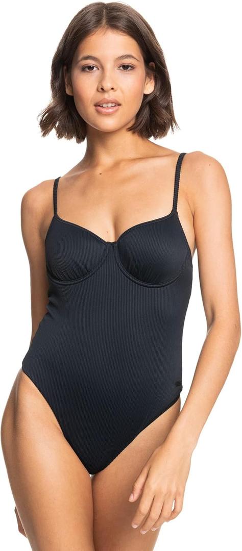 Roxy Womens One Piece Swimsuit  Bandeau Bathing Suit, Tummy Control, Removable Cups, Quick-Dry Fabric (Large, Anthracite)