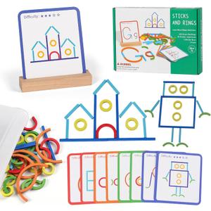 Montessori STEM Puzzle Toy for Kids Ages 3-6  Wooden Educational Manipulative for Fine Motor Skills, Shape & Color Matching, Creative Building Activity Set for Preschool & Kindergarten (Style2)