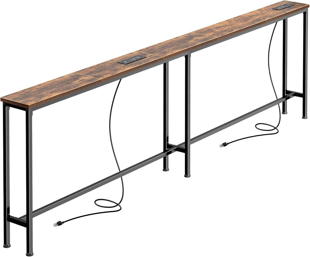SUPERJARE 79 Inch Sofa Table with 2 Power Outlets and USB-C Ports, 5.9 Inch Narrow Console Table with Storage, Long Entryway Hallway Couch Table Behind Sofa, Small Spaces, Living Room, Rustic Brown