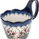 OZY Handpainted Soup Bowl with Handle,Ceramic Cereal Bowl Great for Soup, Ice cream, Fruits,Snack,Microwave &Dishwasher Safe (Polish Red Flower)